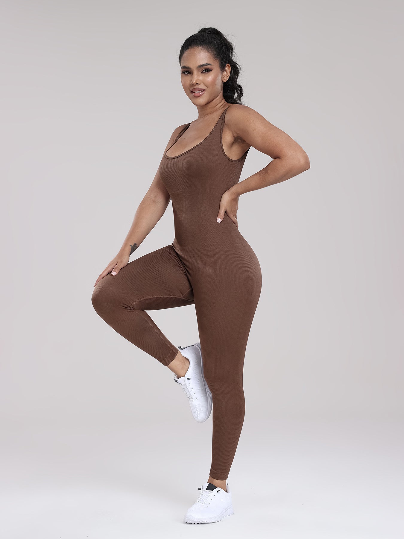 Seamless Yoga Ribbed One-Piece Fitness Outdoor Sports Long Pants with Backless One-Piece Top for Women