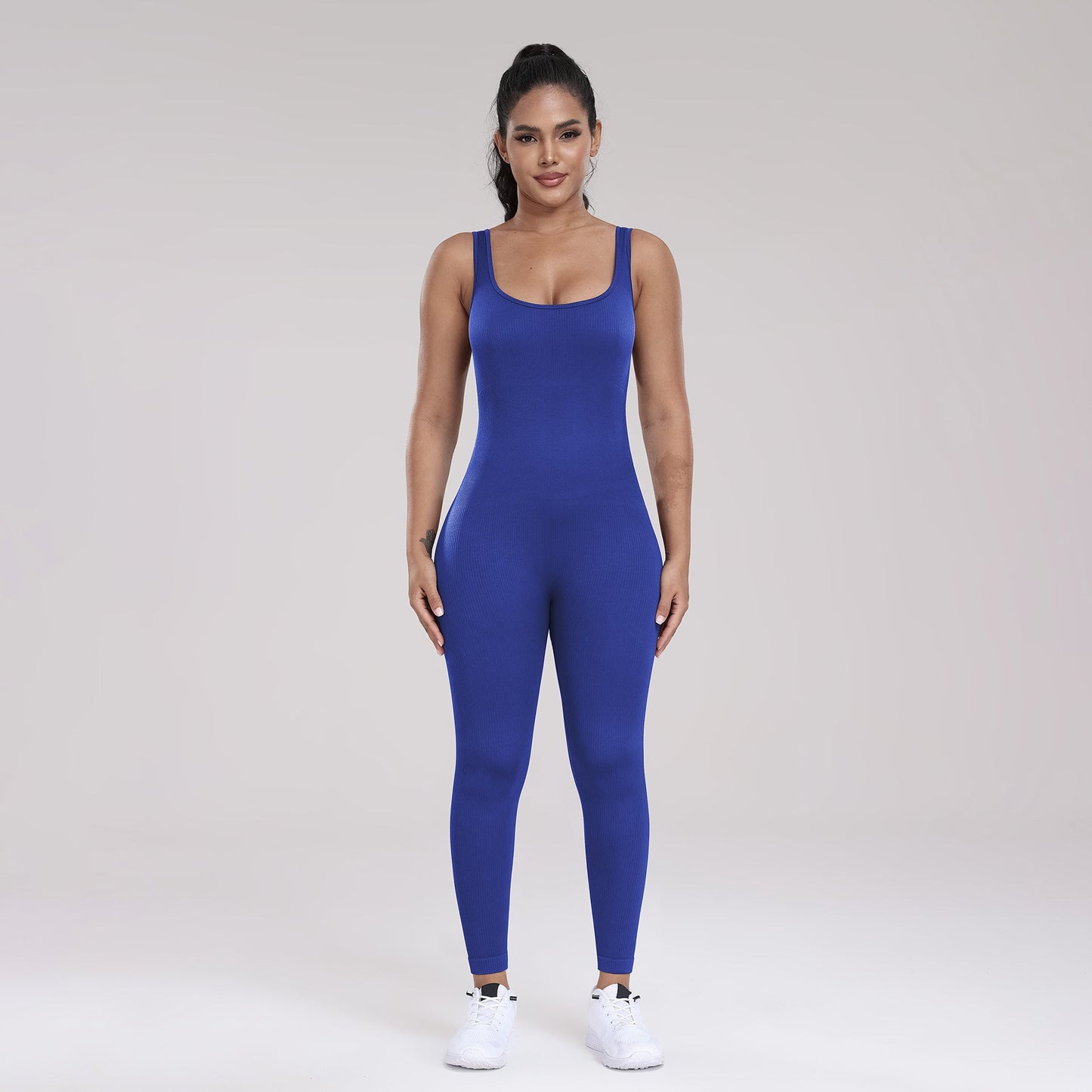 Seamless Yoga Ribbed One-Piece Fitness Outdoor Sports Long Pants with Backless One-Piece Top for Women