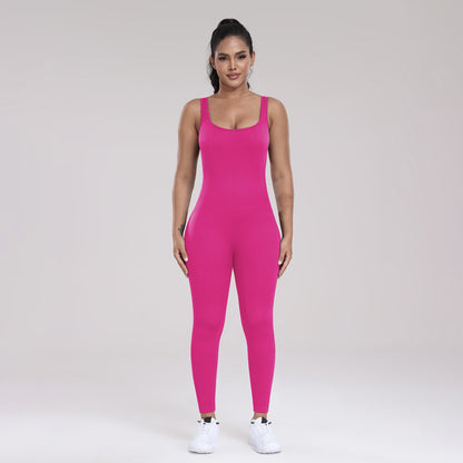 Seamless Yoga Ribbed One-Piece Fitness Outdoor Sports Long Pants with Backless One-Piece Top for Women